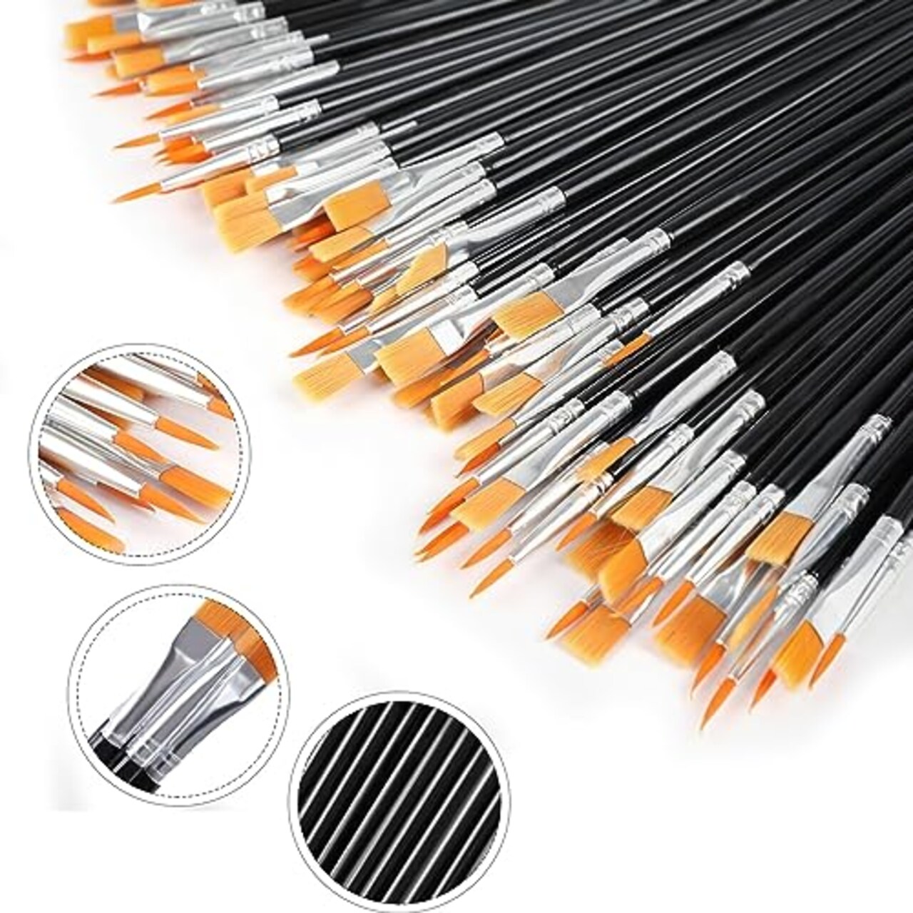 200 Pieces Acrylic Paint Brush Set, Nylon Hair Brushes for All Purpose Oil Watercolor Painting Artist Professional Kits, Black